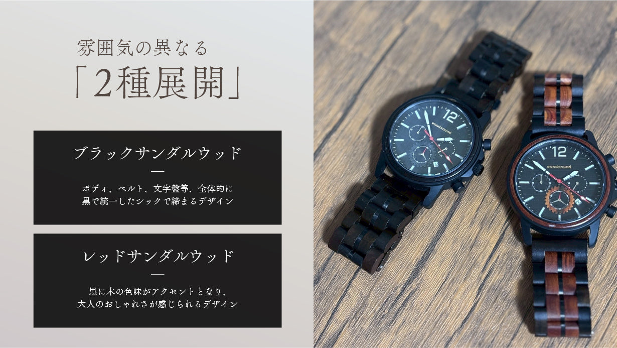 【新発売】woodsound 木製クロノグラフ腕時計『ロッコヴィアン』